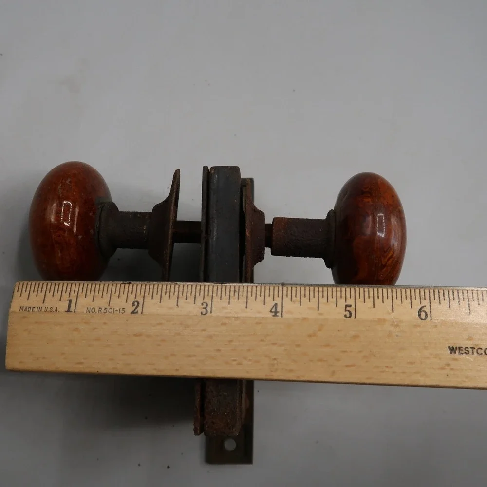 Antique Door Knob Lock Plate Lock Assembly Eastlake Style Brown Stone Marble